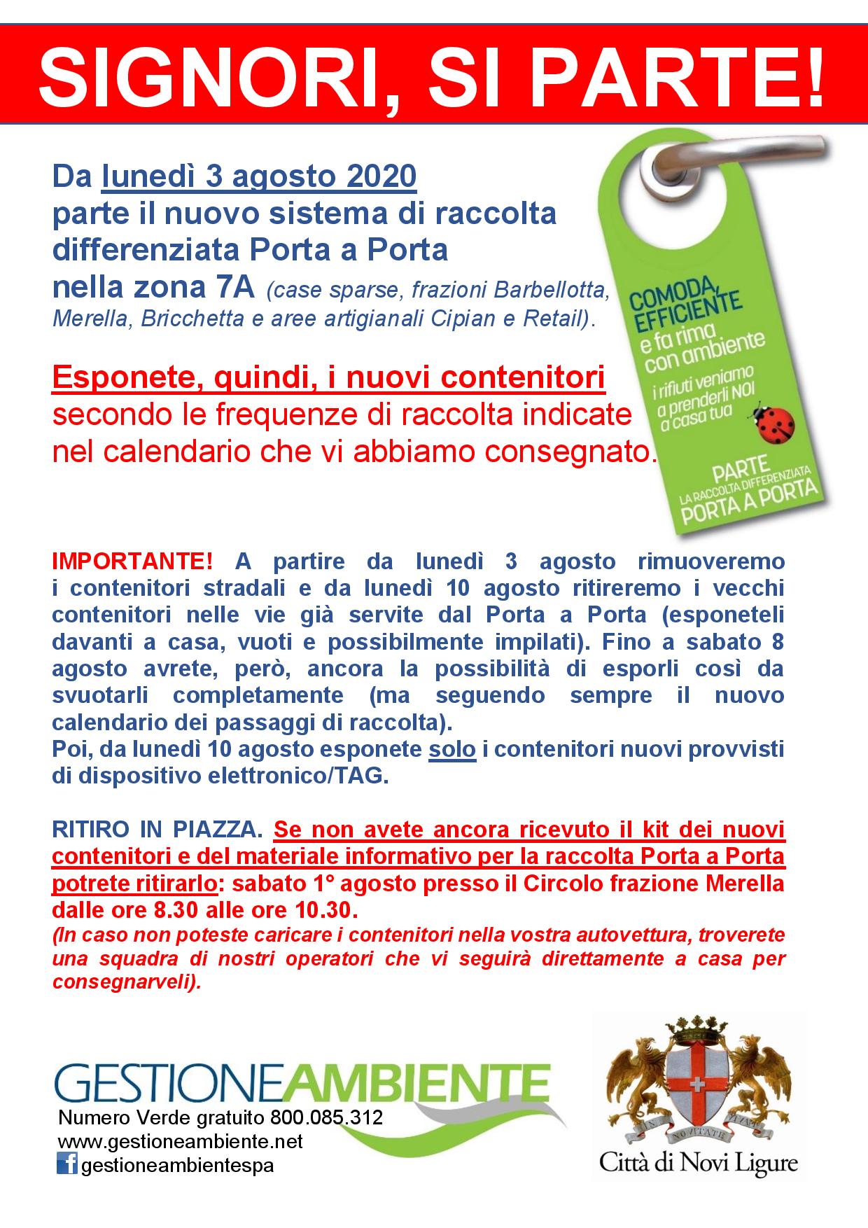 Al via il porta a porta nella zona 7A